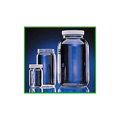 128oz (1 gallon) clear wide mouth round jar, assembled with 89-400 ptfe lined cap, certified