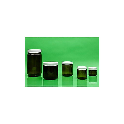 4oz amber straight sided jar, assembled with 58-400 ptfe lined cap, certified