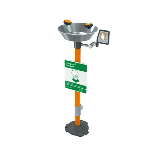 eye/face wash, pedestal mounted, stainless steel bowl and cover