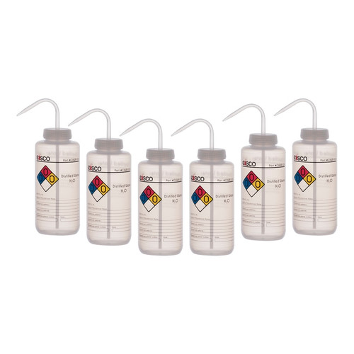 eisco™ performance plastic chemical wash bottles with 4 color labels
