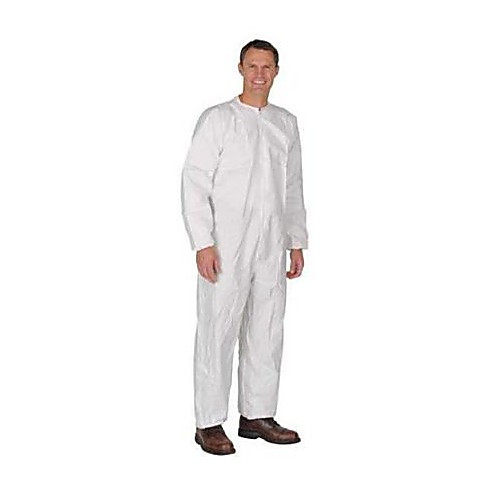 coveralls, enviroguard, gamma guard ce sterile processed, microporous barrier material,zip front, elastic wrists and ankles. size: medium. individually bagged, 25ea/cs