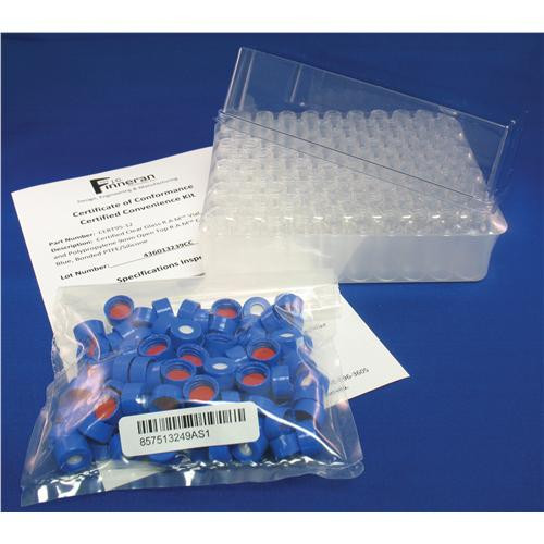 mass spec certified amber glass 9mm r.a.m.(tm) vial, 12x32mm, blue polypropylene open top cap, bonded ptfe/silicone with slit
