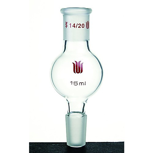 kugelrohr distilling bulb, capacity: 15ml, joints: 14/20, bulb o.d.: 35mm, overall height: 90mm