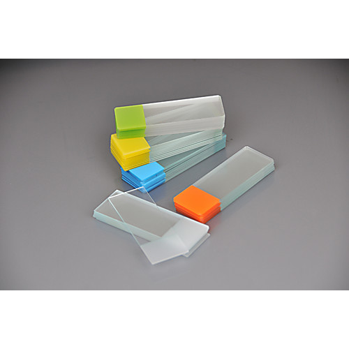 microscope slide, super grade, beveled edges, yellow frosted 1 end 1 side, 45  clipped corners, 75.0x25.0x1.1mm, printable