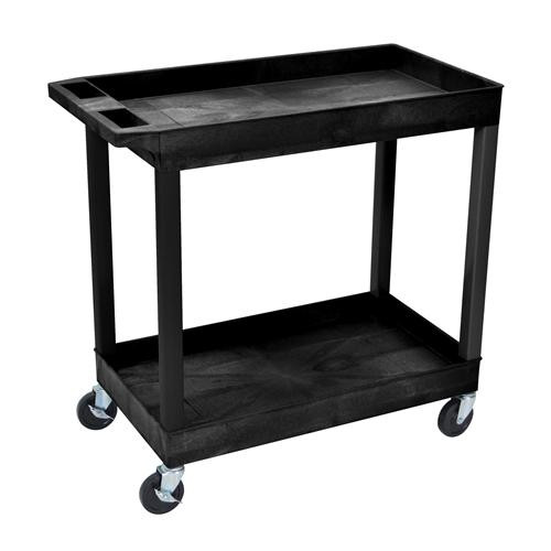 high capacity two shelf tub cart, gray, 5 heavy duty caster