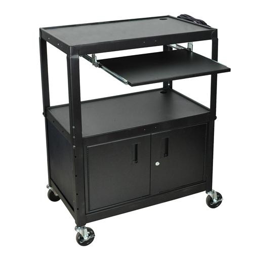 extra large steel adjustable cart w/keyboard shelf & cabinet
