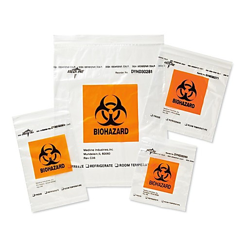 bag, specimen, biohazard, zip style, 6x6", w/ pocket