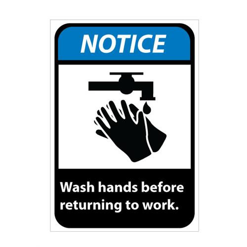 notice, wash hands before returning to work with graphic, 10 (c08-0511-573)