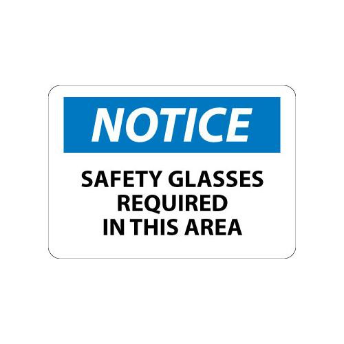 notice, safety glasses required in this area, 10x14, ps vinyl
