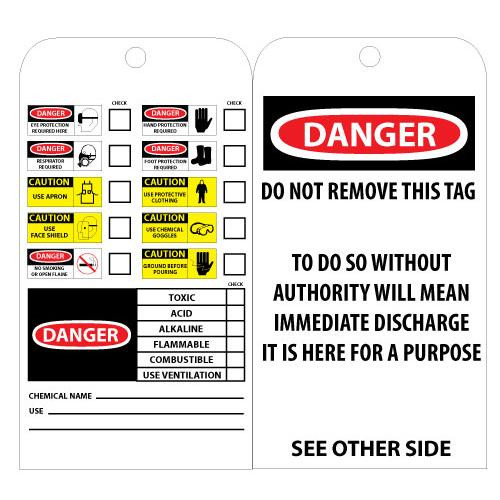 tags, chemical id, 6x3, unrip vinyl, 25/pk