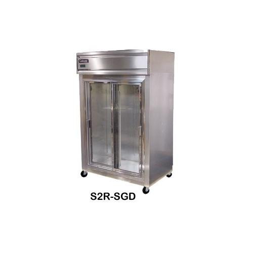 sliding glass door refrigerator, s/s front, aluminum end pan