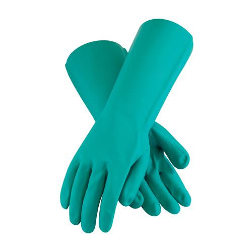 assurance unsupported nitrile, 22 mil., green, flock lined, raised diamond grip, m