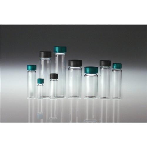 17 x 60mm 2 dram (7.5ml) clear borosilicate vial with 15-425 black phenolic polycone lined cap attached