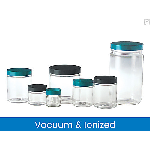 32oz (950ml) clear straight sided round with 89-400 green thermoset f217 & ptfe lined cap attached vacuum & ionized