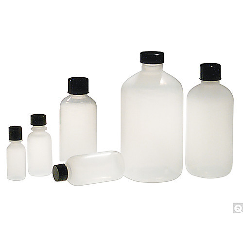 16oz (480ml) natural ldpe boston round with 28-400 black phenolic polycone lined cap attached (c08-0551-753)