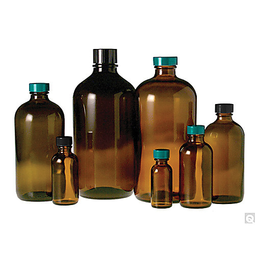 16oz (480ml) amber boston round with 28-400 black phenolic rubber lined cap attached (c08-0551-830)