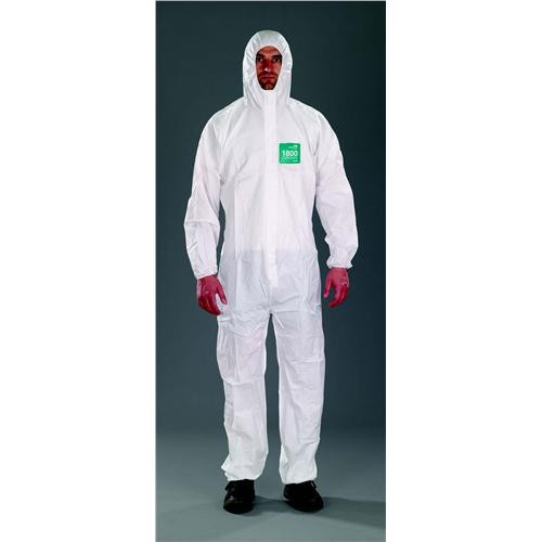 1800 coverall w/ collar, 2-way front zipper with re-sealable storm flap, white, xl