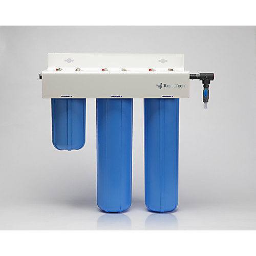 hydra high-capacity "big blue" di system, includes: 4.5â€ x 10â€ carbon cartridge and (2) 4.5â€ x 20â€ high capacity mixed bed cartridges, and resistivity light
