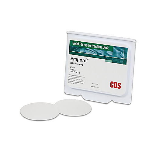 cds empore 2271: chelating resin, psdb-iminodiacetic acid groups. 12um particle size. spe disk, 47mm. 20/case.