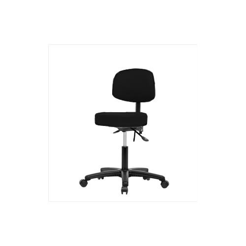 vinyl desk height stool with back and black nylon base, no tilt, casters, black