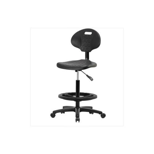 basic industrial polyurethane high bench height chair with black nylon base, no arms, black foot ring, casters