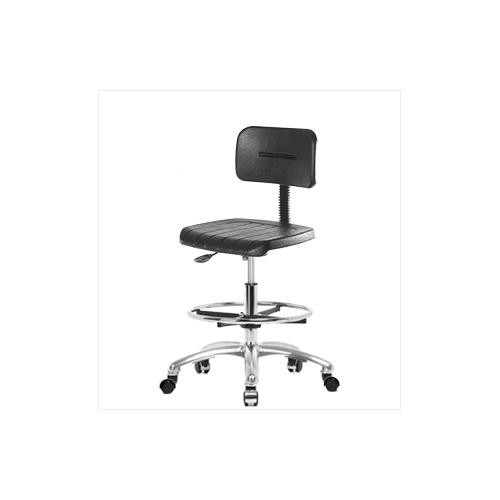 basic polyurethane, medium bench height chair with nylon base, black foot ring, glides