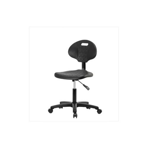 basic industrial polyurethane desk height chair with black nylon base, adjustable arms, glides