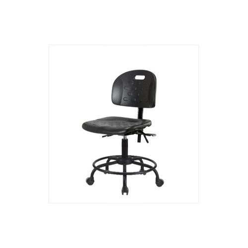 industrial polyurethane desk height chair with round tube base, no tilt, no arms, casters