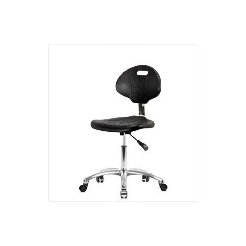 basic industrial polyurethane desk height chair with chrome base, adjustable arms, chrome casters