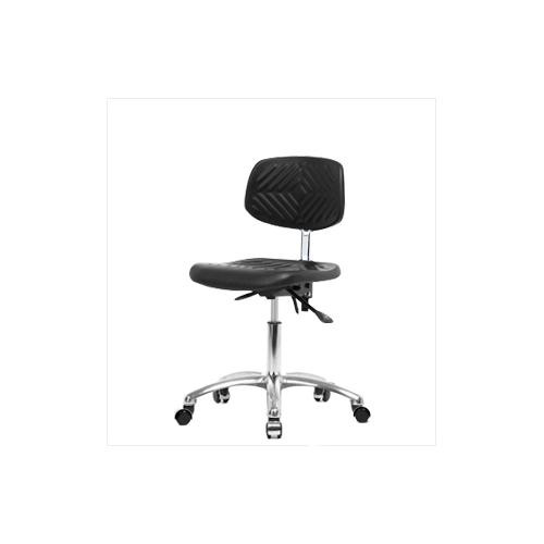 clean room polyurethane desk height chair with chrome base, no tilt, no arms, glides
