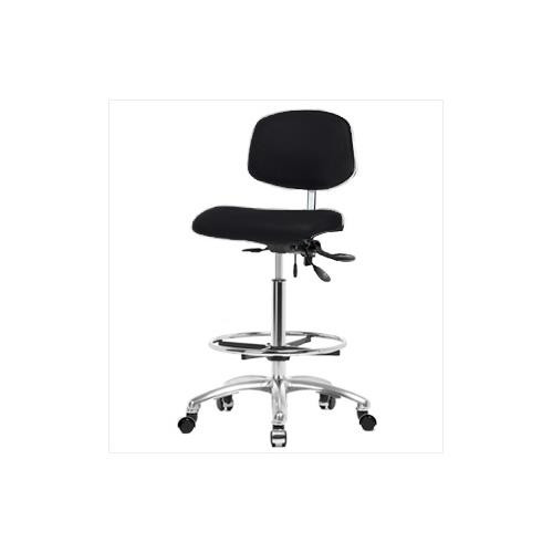 clean room vinyl high bench height chair with chrome base, no tilt, no arms, chrome foot ring, chrome casters, black (c08-0382-360)