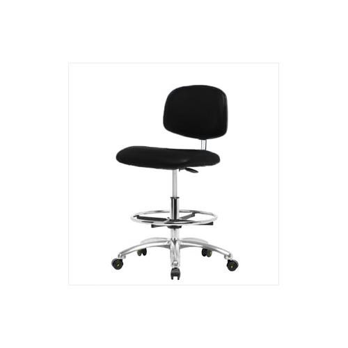basic esd/clean room vinyl medium bench height chair with chrome base, no foot ring, esd glides, black