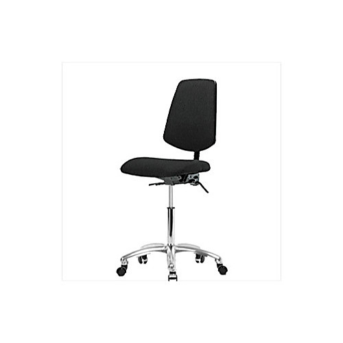 fabric medium bench height chair with medium back, chrome base, no tilt, no arms, chrome foot ring, glides, black (c08-0383-545)