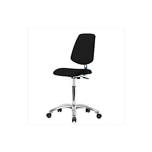 basic esd/cleanroom vinyl desk height chair with medium back, chrome base, esd glides, black
