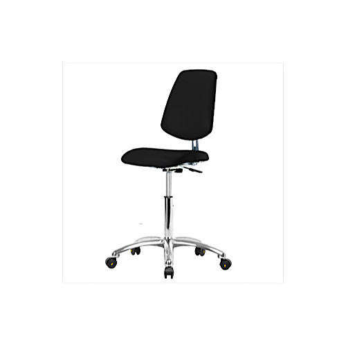 basic esd/cleanroom vinyl medium bench height chair with medium back, chrome base, no foot ring, esd glides, black (c08-0384-428)