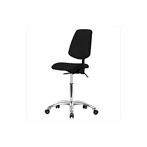 esd vinyl medium bench height chair with medium back, chrome base, with tilt, no arms, chrome foot ring, esd casters, black (c08-0384-486)