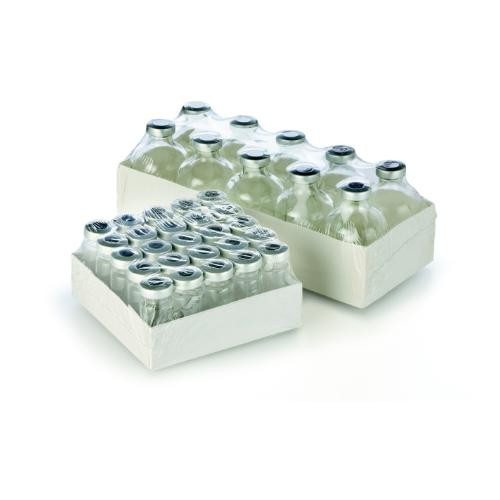 clear glass vial pre-assembled with stopper and aluminum crimp seal, 20ml, 20mm