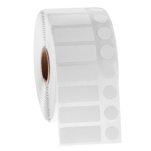 cryogenic barcode labels 1.25" x 0.5" + 0.437", rect. & circle, 1" core, white