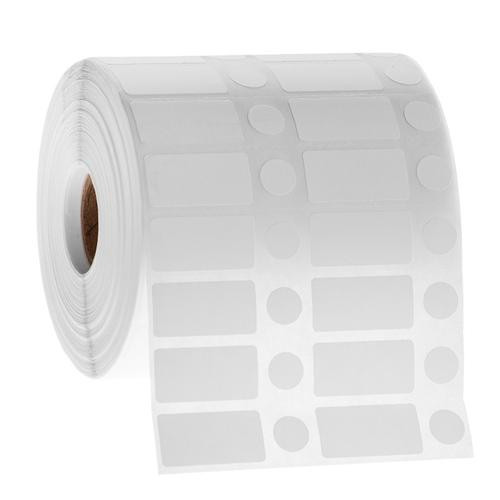 cryogenic barcode labels 1.25" x 0.625" + 0.4375", rect. & circle, 2 across, 1" core, white