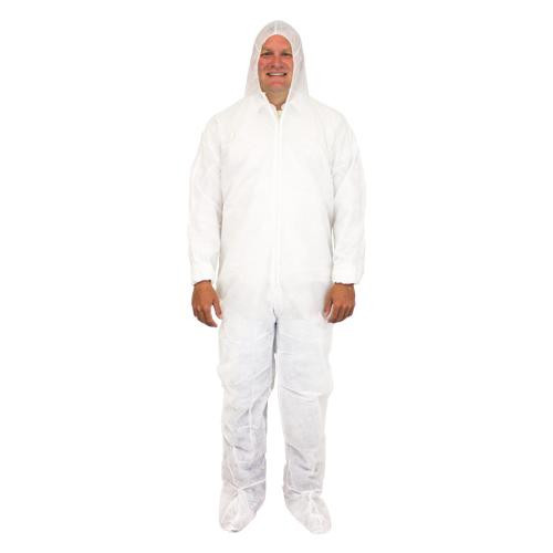 white 40 gram disposable polypropylene coverall, with hood, boots & elastic wrist, 2xl