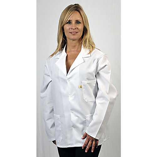 lab coat, esd, hip length, white, short sleeve, large, 1 eac