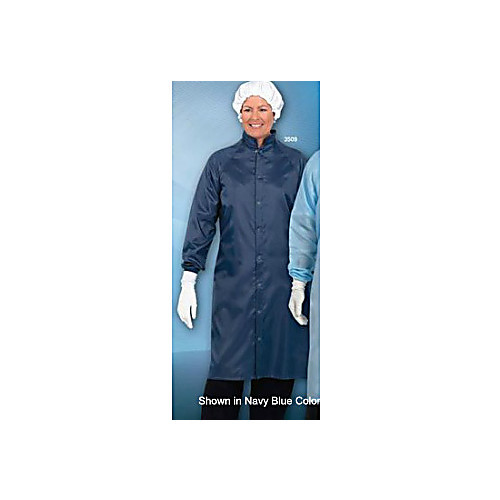 frock, worklon, reusable polyester taffeta fabric with snap front closure, white color, polyester knit cuffs, adjustable snap collar, raglan sleeve style, size: md, individually bagged, 1/ea