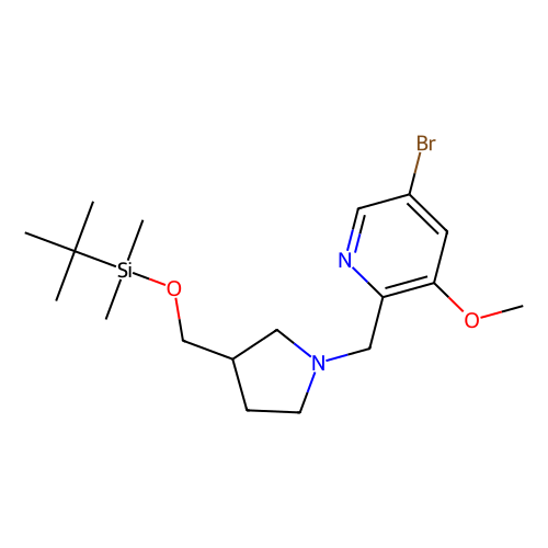 5-bromo-2-((3-((tert-butyldimethylsilyloxy)methyl)pyrrolidin-1-yl)methyl)-3-methoxypyridine (c09-0764-514)