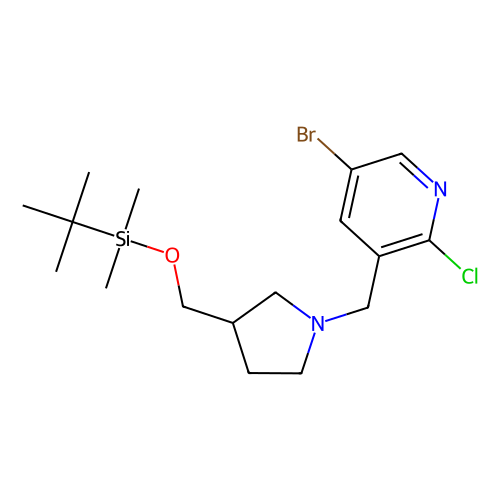 5-bromo-3-((3-((tert-butyldimethylsilyloxy)methyl)pyrrolidin-1-yl)methyl)-2-chloropyridine (c09-0764-515)