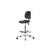polyurethane high bench height chair, medium back, with chrome base, no tilt, adjustable arms, chrome casters