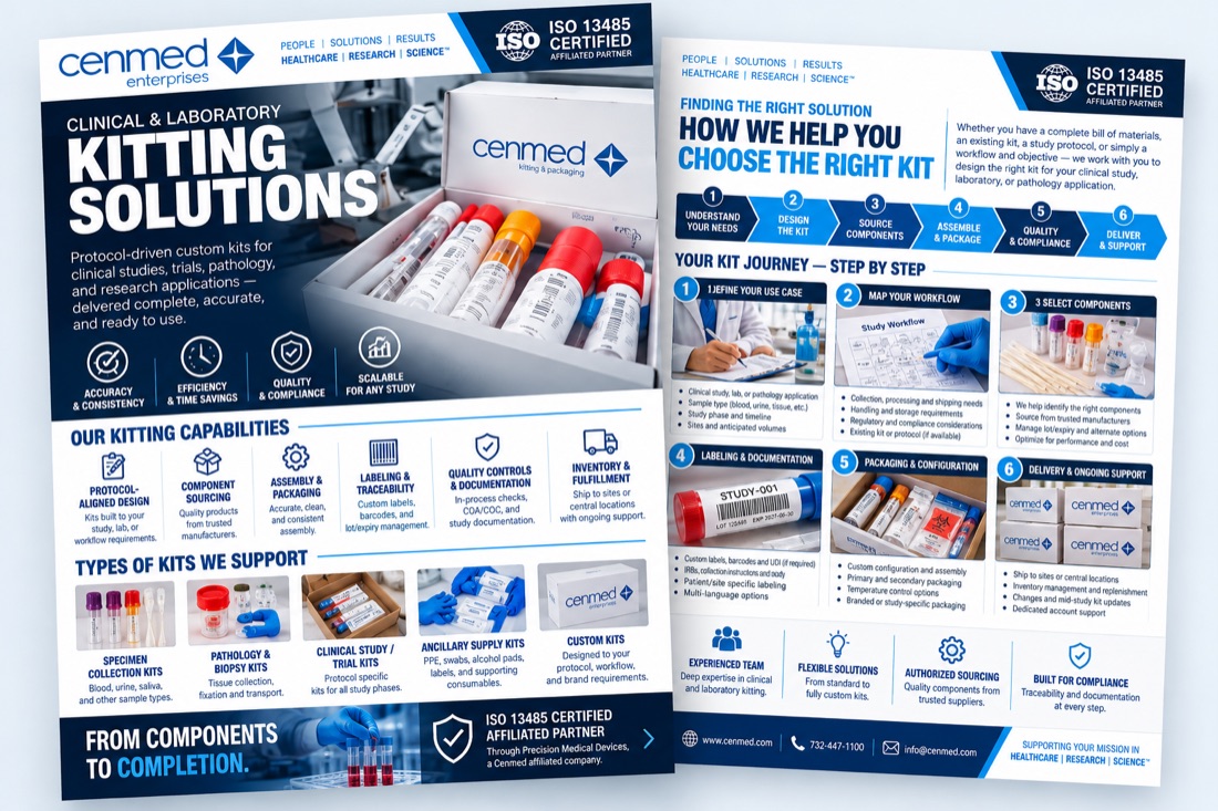 Cenmed Clinical & Laboratory Kitting Solutions 2-page overview
