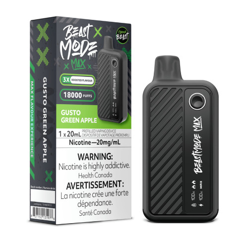 Flavour Beast Mode Max Gusto Green Apple 20mg Ontario disposable vape available at Ace Vapes Windsor