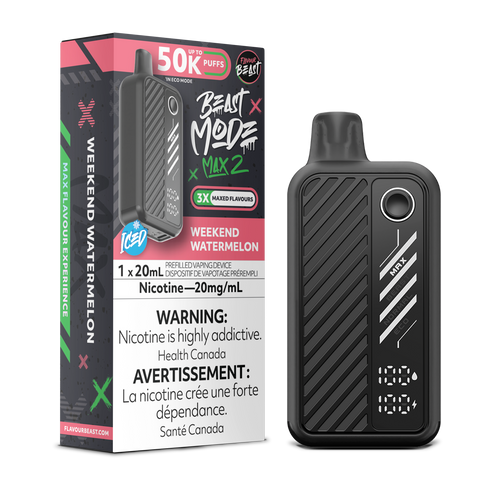 Beast Mode Max 2 50K Weekend Watermelon 20mg disposable vape available at Ace Vapes Windsor Ontario
