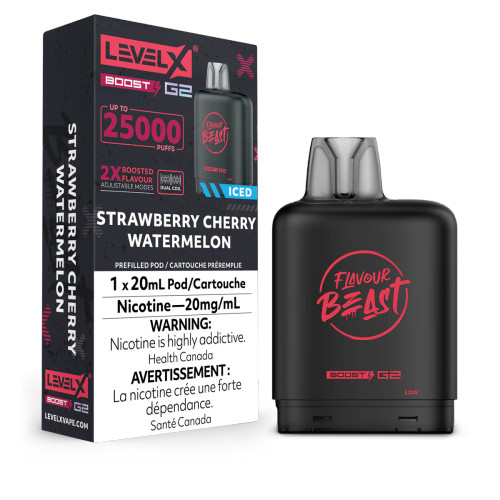 Level X Boost G2 Strawberry Cherry Watermelon Iced 20mg replacement pod for Level X battery device Ontario Canada