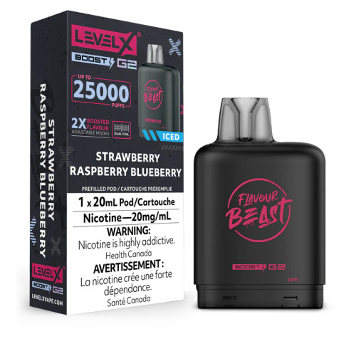 Level X Boost G2 Strawberry Raspberry Blueberry Iced 20mg replacement pod for Level X battery device Ontario Canada